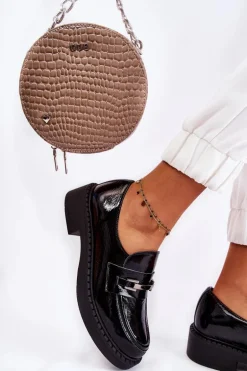 Lakierowane Półbuty Ze Srebrną Ozdobą Czarne Lemar Hestill