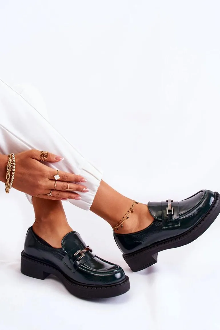 Lakierowane Półbuty Ze Srebrną Ozdobą Zielone Lemar Hestill