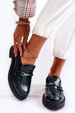 Lakierowane Półbuty Ze Srebrną Ozdobą Zielone Lemar Hestill