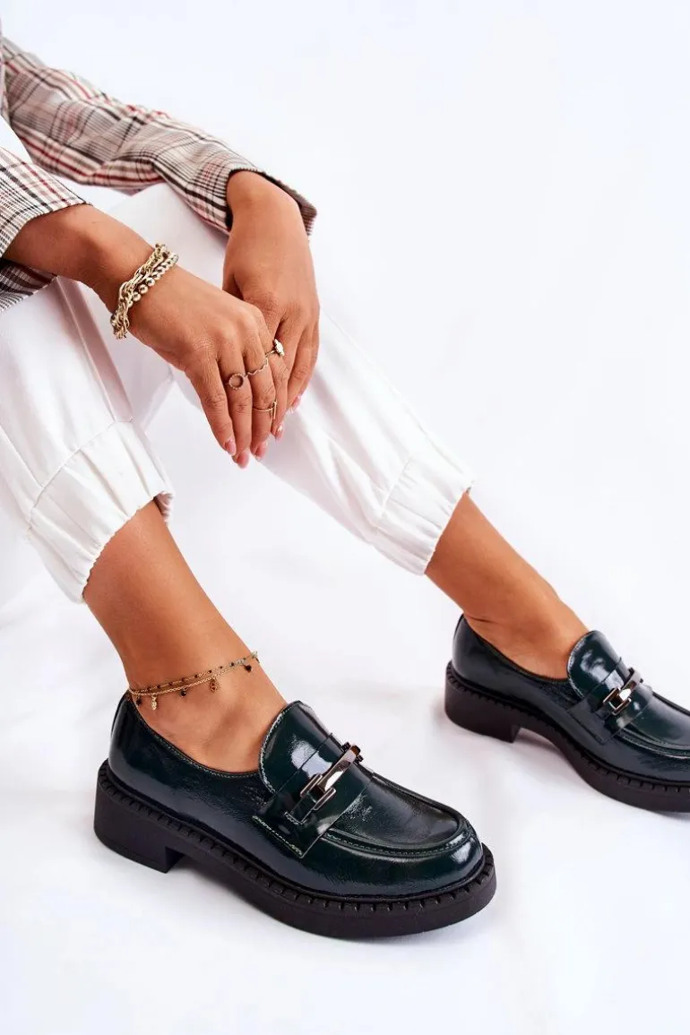 Lakierowane Półbuty Ze Srebrną Ozdobą Zielone Lemar Hestill