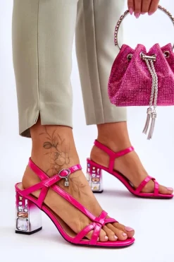 Lakierowane Sandałki Na Ozdobnym Słupku D&A CR-232 Fuksja