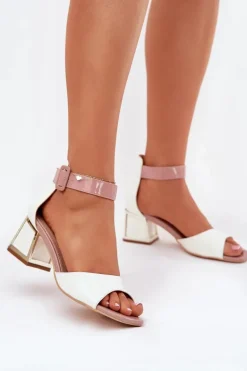 Lakierowane Sandały Damskie Na Słupku Białe Zennia