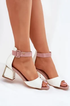 Lakierowane Sandały Damskie Na Słupku Białe Zennia