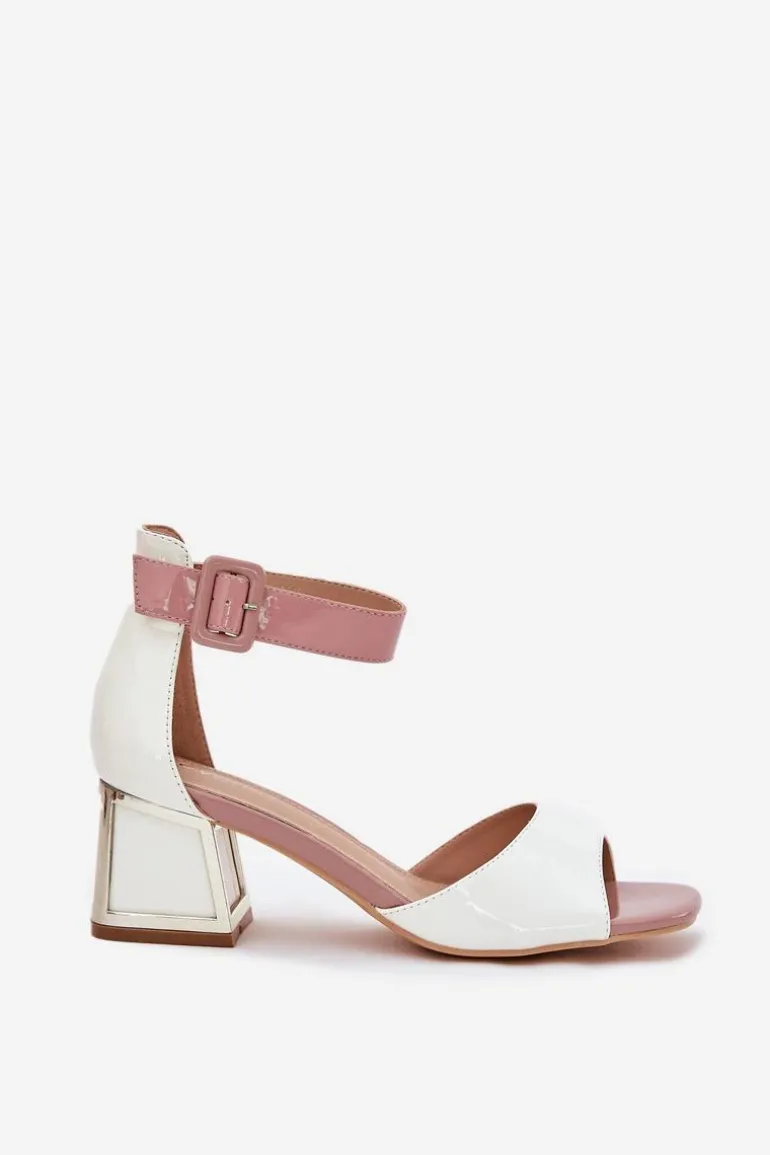 Lakierowane Sandały Damskie Na Słupku Białe Zennia