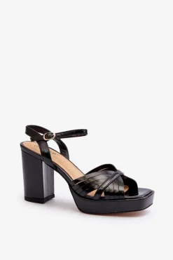 Lakierowane Sandały Damskie Na Słupku Czarne D&A MR38-668