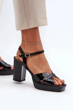 Lakierowane Sandały Damskie Na Słupku Czarne D&A MR38-668