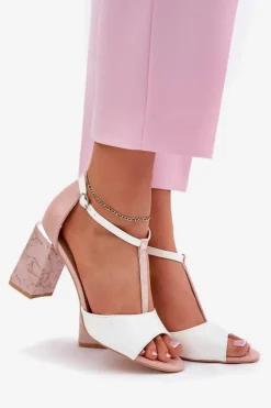 Lakierowane Sandały Damskie Na Słupku Vinceza 20276 Różowo-Białe