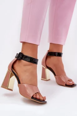 Lakierowane Sandały Damskie Na Słupku Vinceza 20266 Różowe