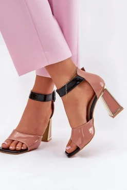 Lakierowane Sandały Damskie Na Słupku Vinceza 20266 Różowe