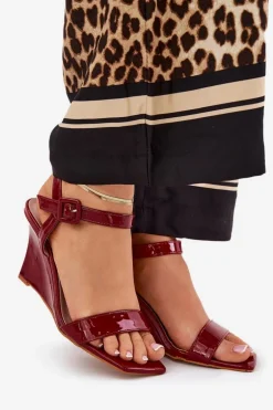 Lakierowane Sandały Damskie Na Koturnie Bordowe Vliraya