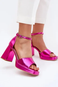 Lakierowane Sandały Damskie Na Słupku Fuksja Marila