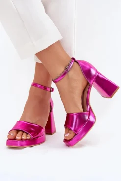 Lakierowane Sandały Damskie Na Słupku Fuksja Marila