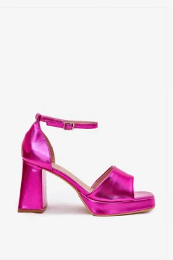Lakierowane Sandały Damskie Na Słupku Fuksja Marila