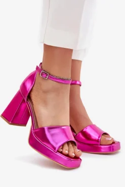 Lakierowane Sandały Damskie Na Słupku Fuksja Marila