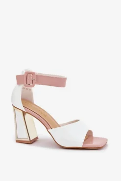 Lakierowane Sandały Damskie Na Słupku Vinceza 20266 Białe