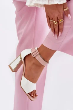 Lakierowane Sandały Damskie Na Słupku Vinceza 20266 Białe