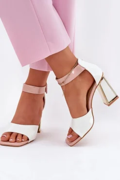 Lakierowane Sandały Damskie Na Słupku Vinceza 20266 Białe