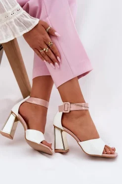 Lakierowane Sandały Damskie Na Słupku Vinceza 20266 Białe