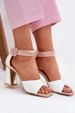 Lakierowane Sandały Damskie Na Słupku Vinceza 20266 Białe