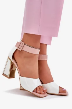 Lakierowane Sandały Damskie Na Słupku Vinceza 20266 Białe