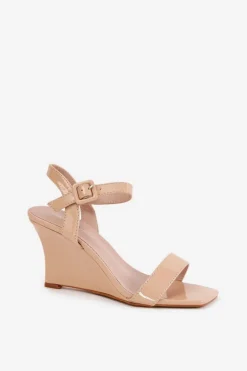 Lakierowane Sandały Damskie Na Koturnie Nude Vliraya