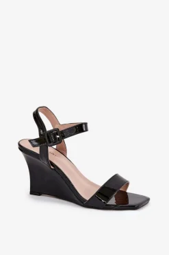 Lakierowane Sandały Damskie Na Koturnie Czarne Vliraya