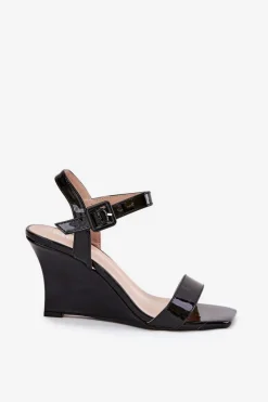 Lakierowane Sandały Damskie Na Koturnie Czarne Vliraya