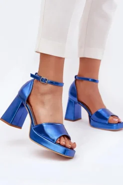 Lakierowane Sandały Damskie Na Słupku Niebieskie Marila