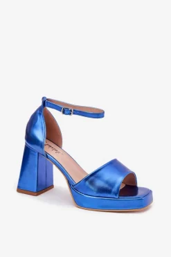 Lakierowane Sandały Damskie Na Słupku Niebieskie Marila