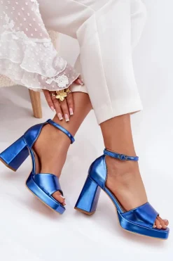 Lakierowane Sandały Damskie Na Słupku Niebieskie Marila