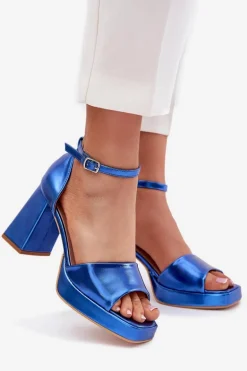 Lakierowane Sandały Damskie Na Słupku Niebieskie Marila