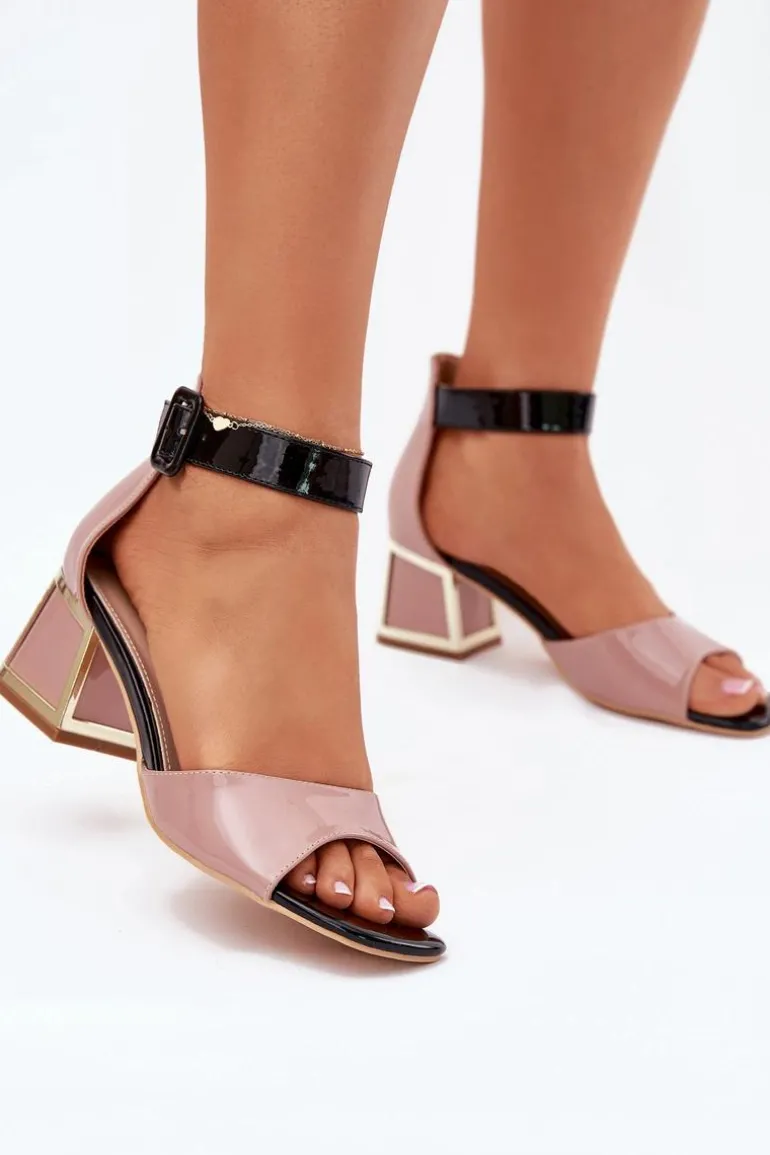 Lakierowane Sandały Damskie Na Słupku Nude Zennia