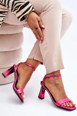Lakierowane Sandały Na Obcasie Fuksja Owen