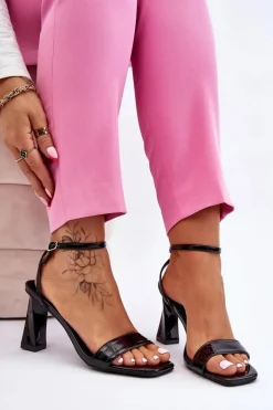 Lakierowane Sandały Na Obcasie Czarne Owen