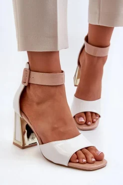 Lakierowane Sandały Na Słupku Białe Adrianu