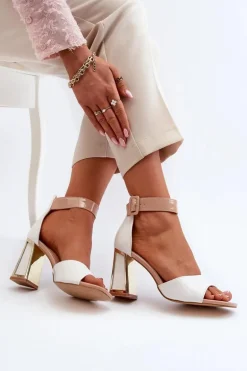 Lakierowane Sandały Na Słupku Białe Adrianu