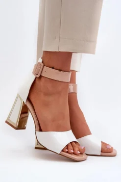 Lakierowane Sandały Na Słupku Białe Adrianu