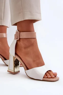 Lakierowane Sandały Na Słupku Białe Adrianu