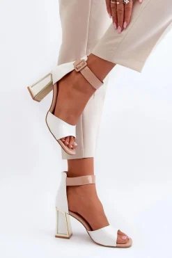 Lakierowane Sandały Na Słupku Białe Adrianu