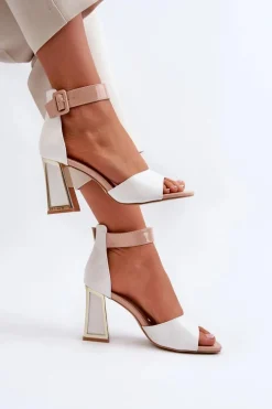 Lakierowane Sandały Na Słupku Białe Adrianu