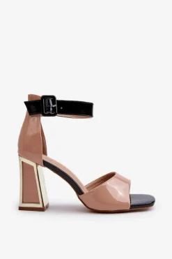 Lakierowane Sandały Na Słupku Beżowe Adrianu