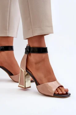 Lakierowane Sandały Na Słupku Beżowe Adrianu