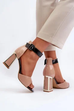Lakierowane Sandały Na Słupku Beżowe Adrianu