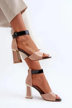 Lakierowane Sandały Na Słupku Beżowe Adrianu
