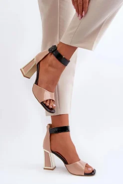 Lakierowane Sandały Na Słupku Beżowe Adrianu