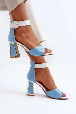 Lakierowane Sandały Na Słupku Niebieskie Adrianu