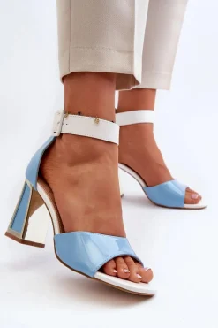 Lakierowane Sandały Na Słupku Niebieskie Adrianu