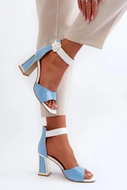 Lakierowane Sandały Na Słupku Niebieskie Adrianu