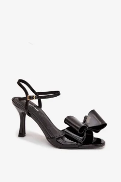 Lakierowane Sandały Na Szpilce Z Kokardą Czarne Noliva