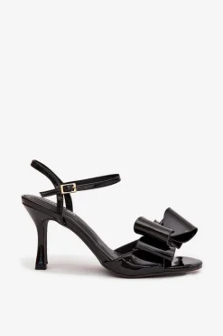 Lakierowane Sandały Na Szpilce Z Kokardą Czarne Noliva